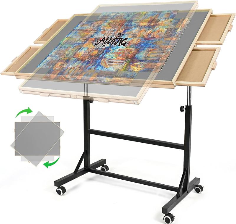 Portable Rotating Jigsaw Puzzle Board with Four Drawers and Cover