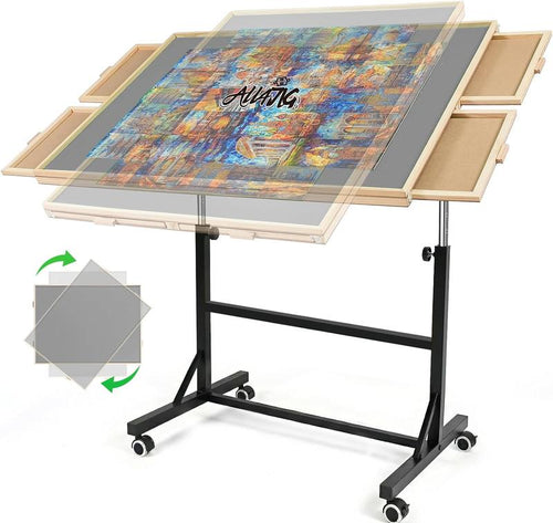 Portable Rotating Jigsaw Puzzle Board with Four Drawers and Cover
