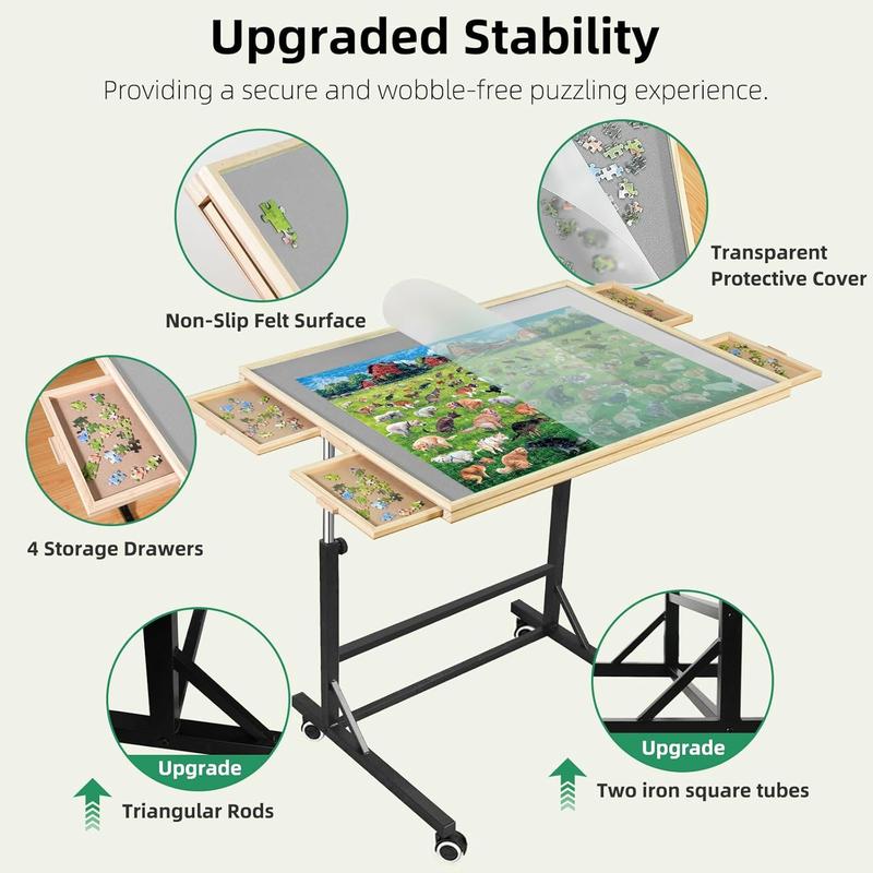 Portable Rotating Jigsaw Puzzle Board with Four Drawers and Cover
