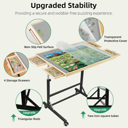 Portable Rotating Jigsaw Puzzle Board with Four Drawers and Cover