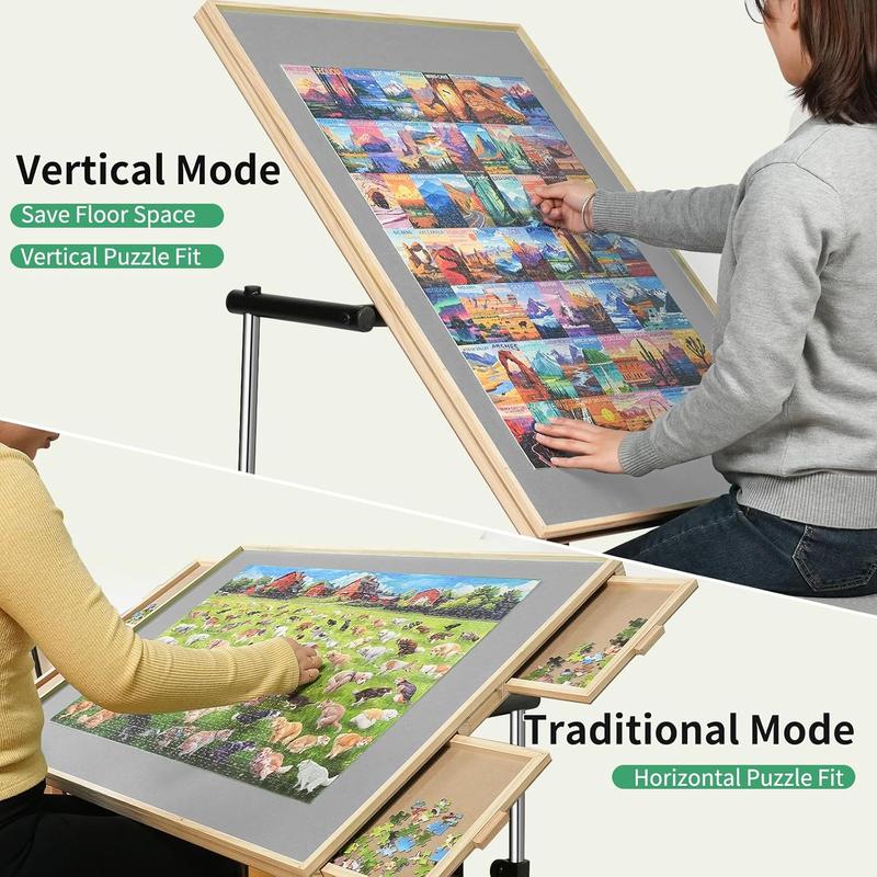 Portable Rotating Jigsaw Puzzle Board with Four Drawers and Cover