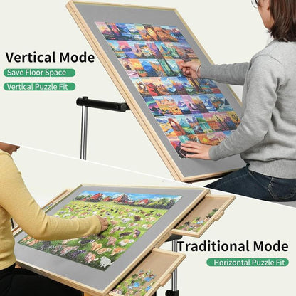 Portable Rotating Jigsaw Puzzle Board with Four Drawers and Cover