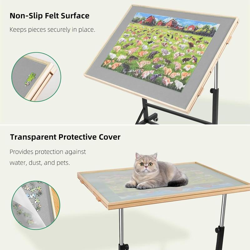 Portable Rotating Jigsaw Puzzle Board with Four Drawers and Cover
