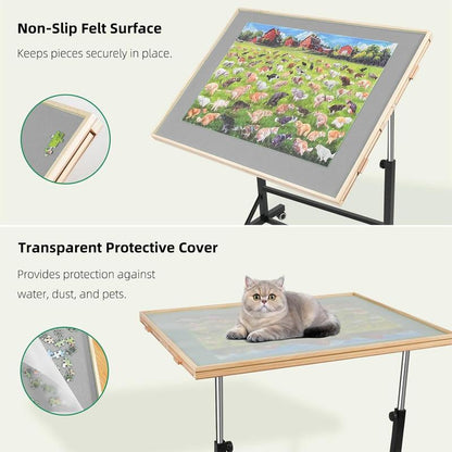 Portable Rotating Jigsaw Puzzle Board with Four Drawers and Cover